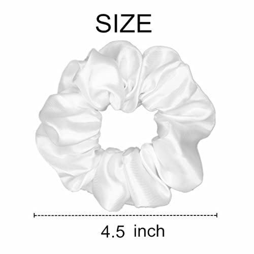 6 Pcs Satin Silk Scrunchies - Soft Hair Ties, Fashion Hair Bands, Bows, Elastic Bracelets, Ponytail Holders Hair Accessories for Women and Girls (4.5 Inch, Pure White) - color: Pure White