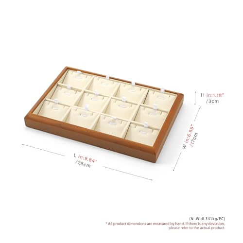 Oirlv Wood Jewelry Pendant Display Tray | Solid Wood Frame, Soft Microfiber Lining, 9.84X17X1.18in, Elegant Display, Perfect for Necklaces and Pendants - color: Cream, size: 12 insert