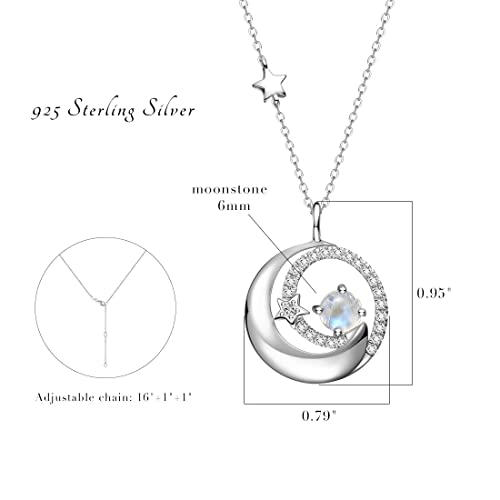 FANCIME Birthstone Necklaces 925 Sterling Silver Moon and Star Pendant Fine Jewelry Birthday Mothers Day Gifts for Mom Wife Her Daughter, Adjustable Chain 16+2" - color: Jun.- Moonstone