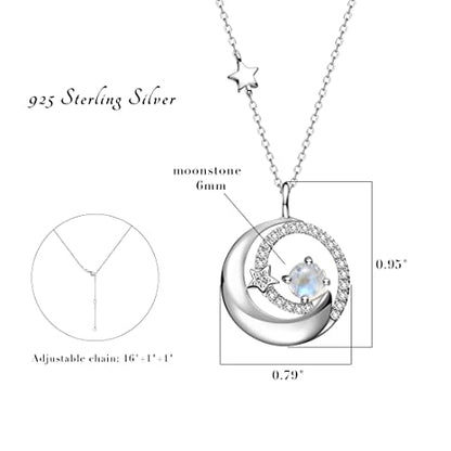 FANCIME Birthstone Necklaces 925 Sterling Silver Moon and Star Pendant Fine Jewelry Birthday Mothers Day Gifts for Mom Wife Her Daughter, Adjustable Chain 16+2" - color: Jun.- Moonstone