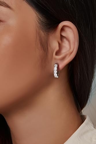 Clip-On Hoop Earrings for Women – White Gold Plated Non-Pierced Earrings with Cubic Zirconia – Adjustable Fake Piercing Earrings