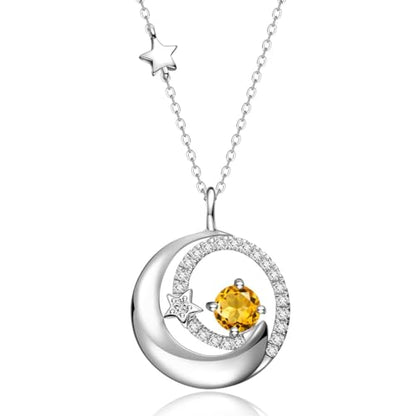FANCIME Birthstone Necklaces 925 Sterling Silver Moon and Star Pendant Fine Jewelry Birthday Mothers Day Gifts for Mom Wife Her Daughter, Adjustable Chain 16+2" - color: Nov.- Citrine