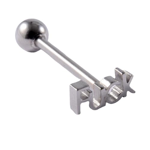 14G Stainless Steel Tongue Ring Letter Naughty Word Tongue Barbell Piercing Ring 16mm Straight Bar Body Piercing Jewelry for Women Men
