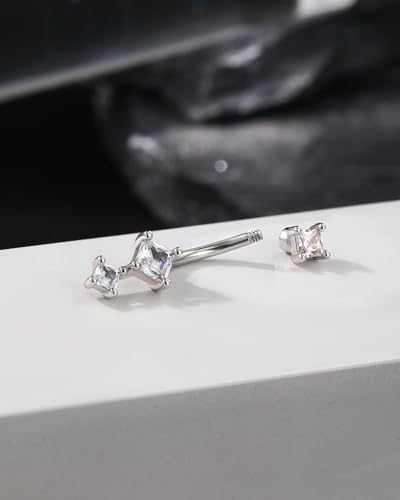 Minimalist Rook Earrings 8MM Silver Rook Piercing Jewelry Stainless Steel Clear CZ 16G Belly Button Ring Curved Barbell - color: Silver-8MM
