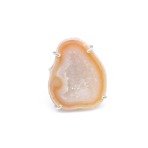 Geode Ring Set with Agate and Quartz Crystals,Stone Sizes 25-30mm - color: Orange, style: 1