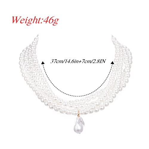 Jovono Pearl Choker Necklace Chunky Faux Pearl Collar Necklaces Boho Layered Statement Necklace Jewelry for Women