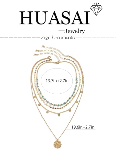 HUASAI Boho Necklaces for Women Dainty Layered Choker Necklace Bohemian Turquoise Necklace Statement Jewelry Western Cowgirl Country Concert Outfits Accessories - color: A Gold Turquoise Necklace