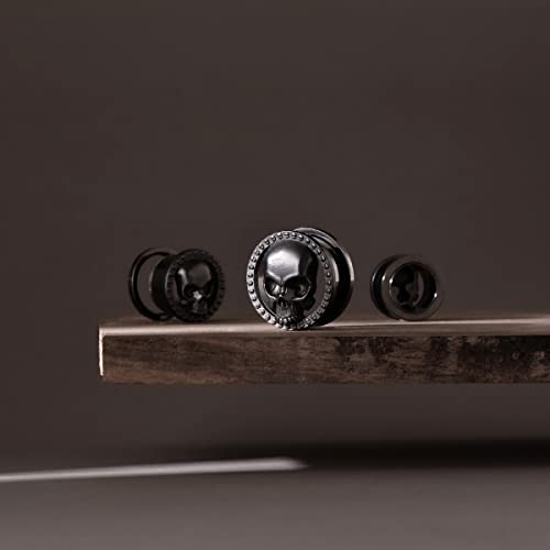 ERKUOO 2PCS Skull Ear Gauges Screw Ear Plugs Tunnels Ear Flesh Tunnels Piercing Earrings Hangers Expander Stretchers 0g-1"(8mm-25mm) - color: #3 Black, size: 9/16"=14mm