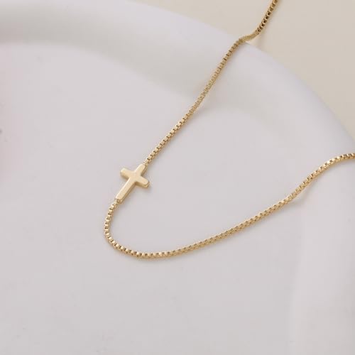 VIROMY Gold Cross Necklace for Women 14K Gold Plated Cute Sidways Cross Pendant Choker Necklaces Simple Trendy Everyday Jewelry for Women - style: Dainty Sideways-GD