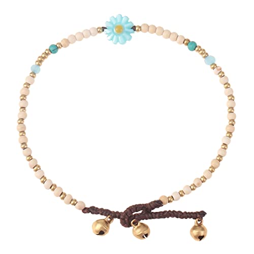 Made by Nami Boho Surfer Anklet Waterproof & Adjustable Beaded Anklets for Women Beachy Ankle Bracelet Made from Waxed Cotton Rope and Beads for Summer and Hippie Style - color: White Flower
