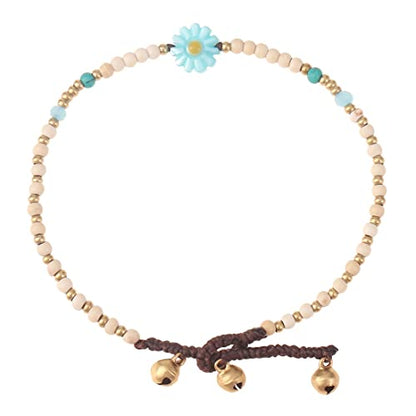 Made by Nami Boho Surfer Anklet Waterproof & Adjustable Beaded Anklets for Women Beachy Ankle Bracelet Made from Waxed Cotton Rope and Beads for Summer and Hippie Style - color: White Flower
