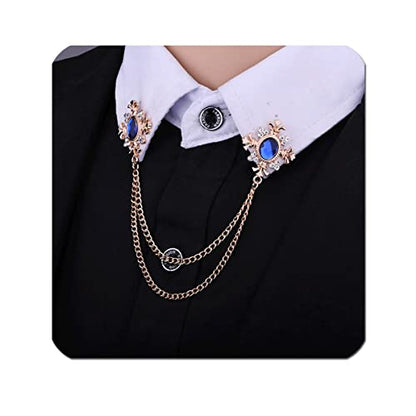 Collar Chain Pin for Men and Women - Hanging Tassel Brooch Lapel Pin for Business Suits - Bar Pin With Long Chain - Gifts - color: D: blue