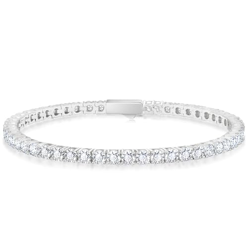 KRKCLIFE Tennis Bracelets for Women Men 14K Gold Plated Hypoallergenic | Classic Round AAAAA Cubic Zirconia 3/4/5mm Width,Elegant Jewelry Anniversary Birthday Gifts for Women Him Wife Mom 6.5-8 Inch - color: White Gold