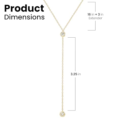 Faire de la Mode Dainty Drop Lariat Necklace for Women, 16" to 18" Adjustable Length Double CZ Lariat Y Necklace - color: Gold