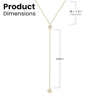 Faire de la Mode Dainty Drop Lariat Necklace for Women, 16" to 18" Adjustable Length Double CZ Lariat Y Necklace - color: Gold