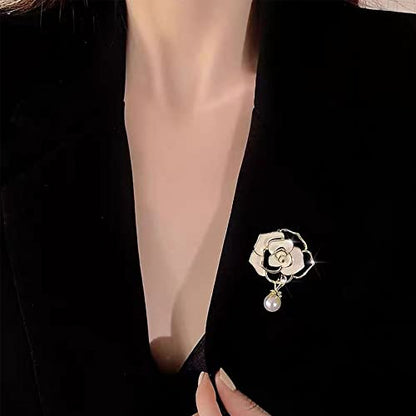 Women Camellia Flower Pearl Enamel Brooch Pins for Ladies Jewelry Fashion - color: A