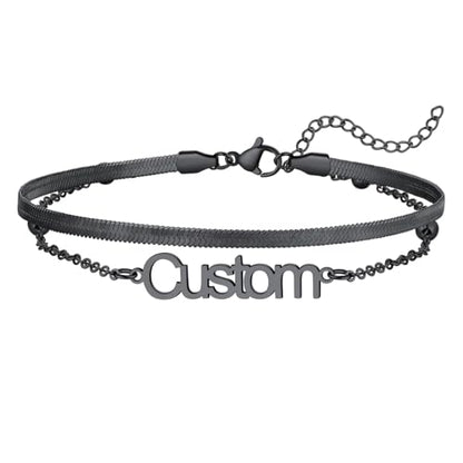 U7 Custom Layered Ankle Bracelets for Women Stainless Steel Bead/Cuban/Figaro/Rope/Wheat Chain Anklet Waterproof Anklet Jewelry for Beach Vacation - color: c-Black-Herringbone Chain
