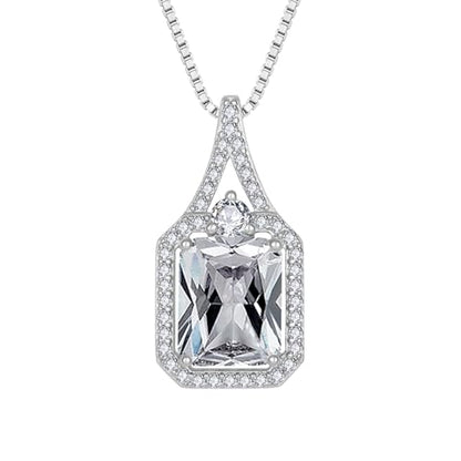 Created Gemstone Necklace 925 Sterling Silver Halo Rectangular Pendant Birthstone Necklaces Jewelry Gifts for Women - color: 04 April - Cubic Zirconia