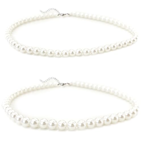 2 Pack Round Imitation Pearl Necklace – Wedding Pearl Necklace for Brides, 8mm & 6mm – Elegant Bridal & Everyday Jewelry, Handmade Pearls with Alloy Hooks