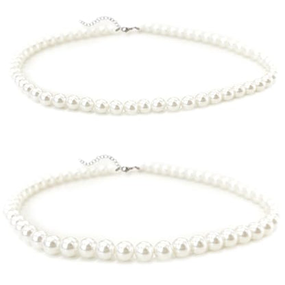 2 Pack Round Imitation Pearl Necklace – Wedding Pearl Necklace for Brides, 8mm & 6mm – Elegant Bridal & Everyday Jewelry, Handmade Pearls with Alloy Hooks