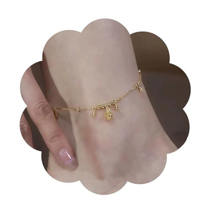 14K Gold Bell Adjustable Anklet Bracelets for Women Trendy, Dainty Round Charm Ankle Bracelet Chain, Fashion Waterproof Summer Foot Jewelry, Anniversary Birthday Valentine's Day Gifts.