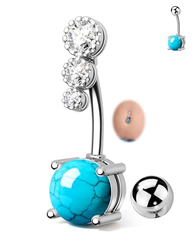CM Crareesi Mania Women Boho Belly Rings Turquoise Stone Curved Barbell Belly Rings Piercing Jewelry - color: Turquoise Stone