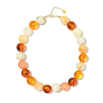 Colorful Chunky Beaded Necklaces for Women Trendy Large Bead Statement Necklace Boho Resin Bead Choker Summer Beach Jewelry Gifts Accessories - color: Brown