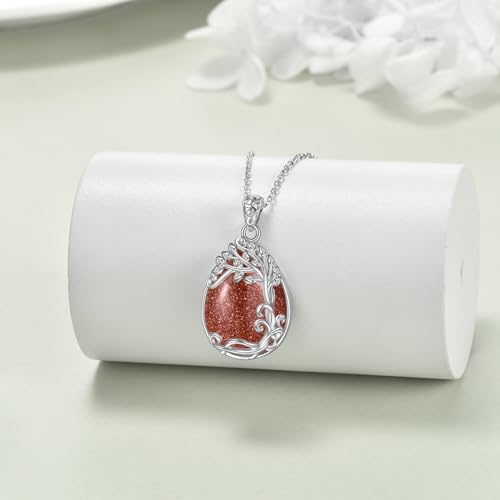YAFEINI 925 Sterling Silver Moonstone Necklace Filigree Teardrop Pendant Necklace Jewelry for Women Girls - color: JJ-Tree of Life Gold Sand Stone Necklace