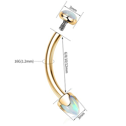 GAGABODY Titanium Eyebrow Jewelry - Curved Barbell & Labret Stud, 16g - Belly Button Ring & Cartilage Earring - Opal Bridge Jewelry - color: 1Pc-Arrow Shape Gold+White Opal