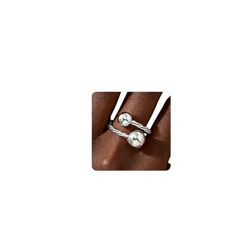 Adjustable Rings for Women 18K Gold Plated daisy Flower Butterfly Ball Cubic Zirconia Rings Dainty Open Stacking Ring - color: Double Ball-White Gold