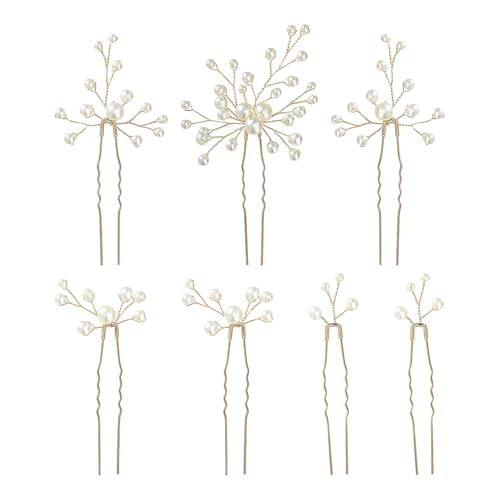GSHLLO 7 Pcs Faux Pearl Bridal Hair Pins Set Handmade Pearl Wedding Hair Clips Bride Bobby Pins Elegant Prom Barrettes Bridesmaid Jewelry Hairpieces Vintage Pearls Hair Accessories for Women