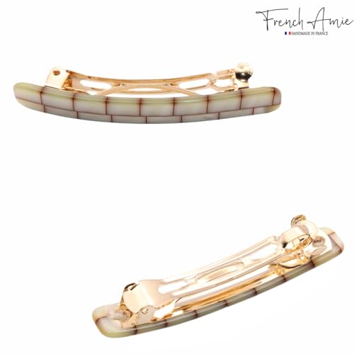 French Amie Bar Ivory Brick Small 2 1/4 Inch Hair Clip Barrette | Handmade Cellulose Acetate Durable Grip For Women Girls Teens Everyday Style - color: Ivory Brick