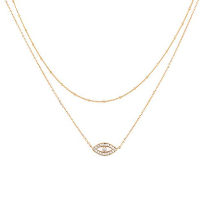 MEVECCO Dainty Pendant Layered Necklaces for Women | 18K Gold Plated Brass, 2-Piece Set With A Choker-Length Upper Layer, Wear Together Or Separately, Refined Everyday Style - style: layer evil eye