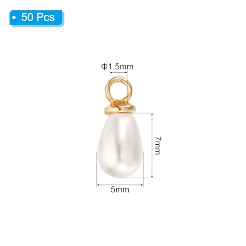 PATIKIL Pearl Charm, 50Pcs Pearl Beads Teardrop Faux Pearl Pendant Charm with Loop for Jewelry Making Bracelets Earrings Necklace - color: Gold, size: 7x5mm