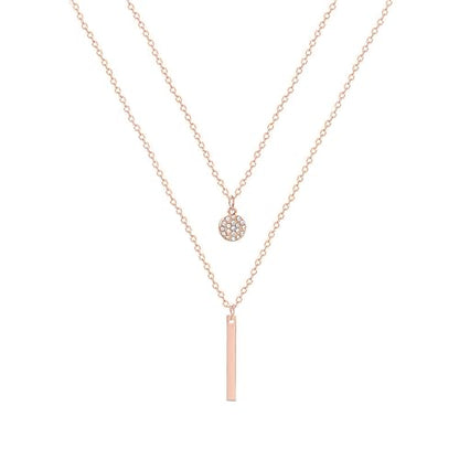 POYAMUSE Elegant Layered Gold Necklace for Women - Double Layered with Cubic Zirconia Pendant and Geometric Bar Charm Stacked Necklace for Women
