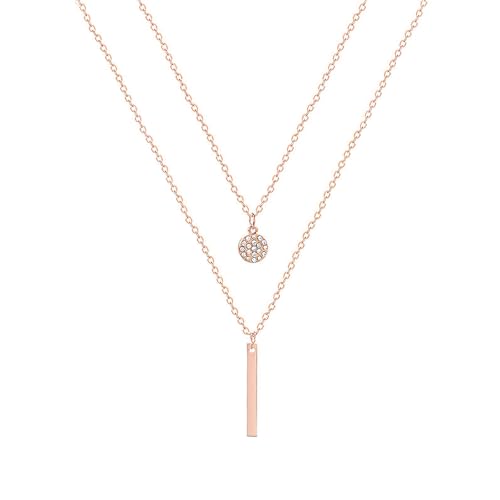 POYAMUSE Elegant Layered Gold Necklace for Women - Double Layered with Cubic Zirconia Pendant and Geometric Bar Charm Stacked Necklace for Women