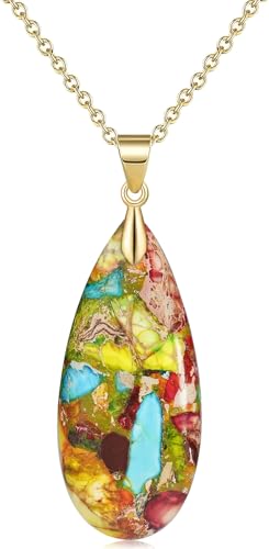 Suyi Stone Necklace for Women Teardrop Colorful Pendant Necklaces - color: Colorful Gold