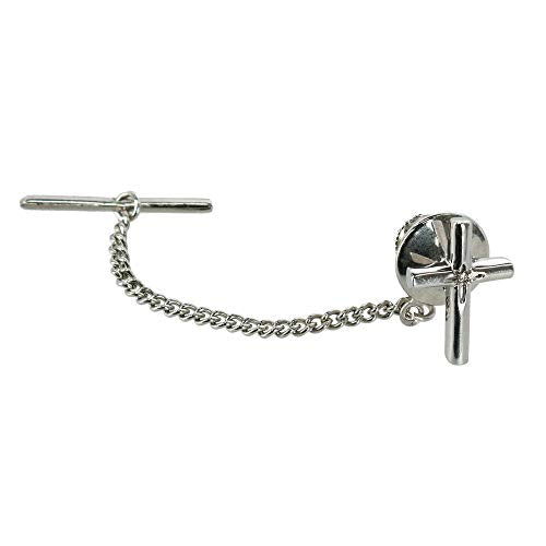Men's Elegant Cross Tie Tack with Crystal Center for Formal Wear - color: Silver