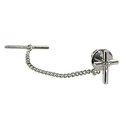 Men's Elegant Cross Tie Tack with Crystal Center for Formal Wear - color: Silver