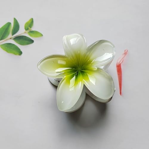 Flower Hair Clips for Women Girls Claw Clips Summer Fashion Hair Accessories with Green Gradient Cute Plumeria Design Barrettes Hold Hair in Place for Thick Thin Hair(3Pcs: 1 large 2 small) - color: Green