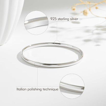 4mm Oval Silver Bangles for Women Dainty Sterling Silver Stackable Cuff Bracelets Non Tarnish Waterproof Hypoallergenic Bangle for Women Gifts Jewelry - color: Silver Bangle-7.5