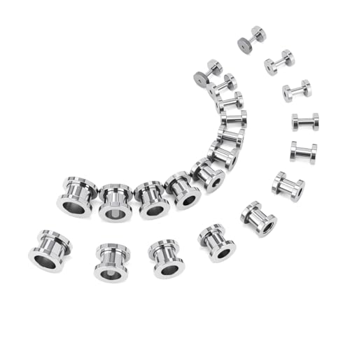TBOSEN Precise Dimensions Stainless Steel Set Double|Single Flare Tunnel Screw Gauge Ear Expander Stretching Kit Piercing Mixed Size - color: Silver-Screw Fit, size: 1.6-10mm(14G-00G)