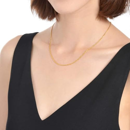 Gold Silver Necklace Chain With Adjustable Lobster Clasp, Diamond Cut Geometric Gold Beads Stationed on Dainty 2mm Cable Box Chain, 16 Inches Rolo Oval Figaro Link Singapore Chain. - color: Gold01