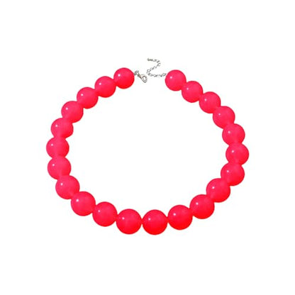 Colorful Chunky Beaded Necklace for Women Acrylic Bead Choker Necklaces Fashion Large Round Beads Necklaces for Women Handmade Summer Jewelry - color: Red Beaded Necklace