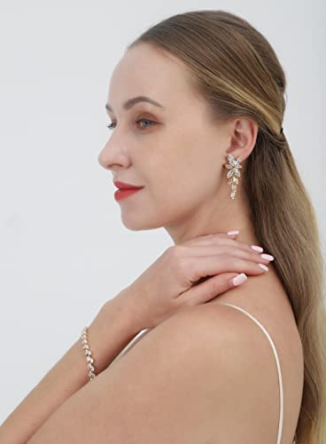 Elegant Marquise CZ Wedding Jewelry Set for Women Bride Bridesmaid | Sparkling Cubic Zirconia Earrings Bracelet, Prom Homecoming & Formal Occasions Accessories - color: 18K Gold