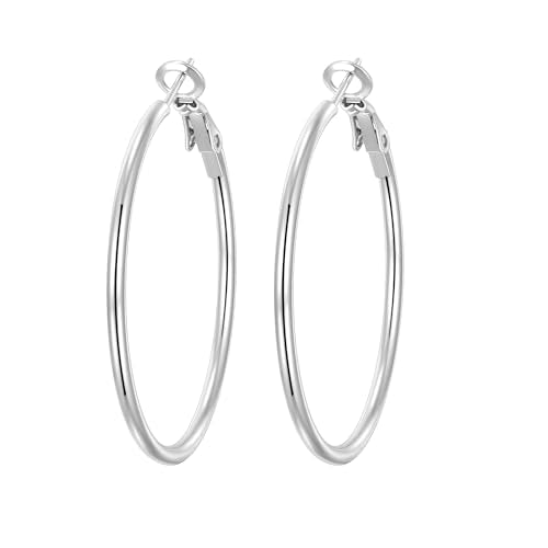 4 Pairs Silver Gold Hoop Earrings for Women | 14K Gold Plated Hoop Earrings Set Hypoallergenic Earring Lightweight Dangle Earrings Set - color: 1 Pair Silver-40mm