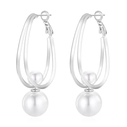 14k Gold Plated Lightweight Pearl Earrings,Trendy Jewelry,Teardrop Hoop Earrings for Women,Pearl Drop Earrings,Elegant Jewelry for Gifts - color: silver pearl