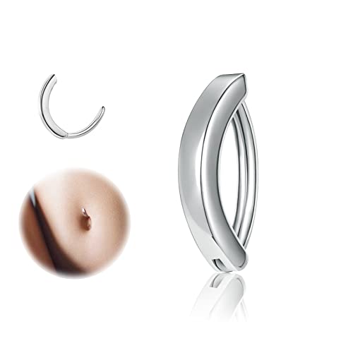 ZS 14G Clicker Belly Button Rings for Women, 925 Sterling Silver Belly Barbell Piercing Gold Reverse Curved Navel Barbell Body Jewelry - color: Sliver,Inner diameter:10mm