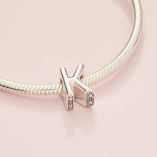 Pandora Alphabet Charm - Compatible Moments - Gift for Her - Made with Sterling Silver - with Gift Box - style: Letter K