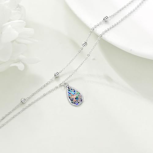 POPLYKE 925 Sterling Silver Double Layered Chain Evil Eye Daisy Sunflower Butterfly Anklets for Women Holiday Beach Crystal Ankle Bracelet Dainty Evil Eye Jewelry - style: Abalone Hummingbird Anklet